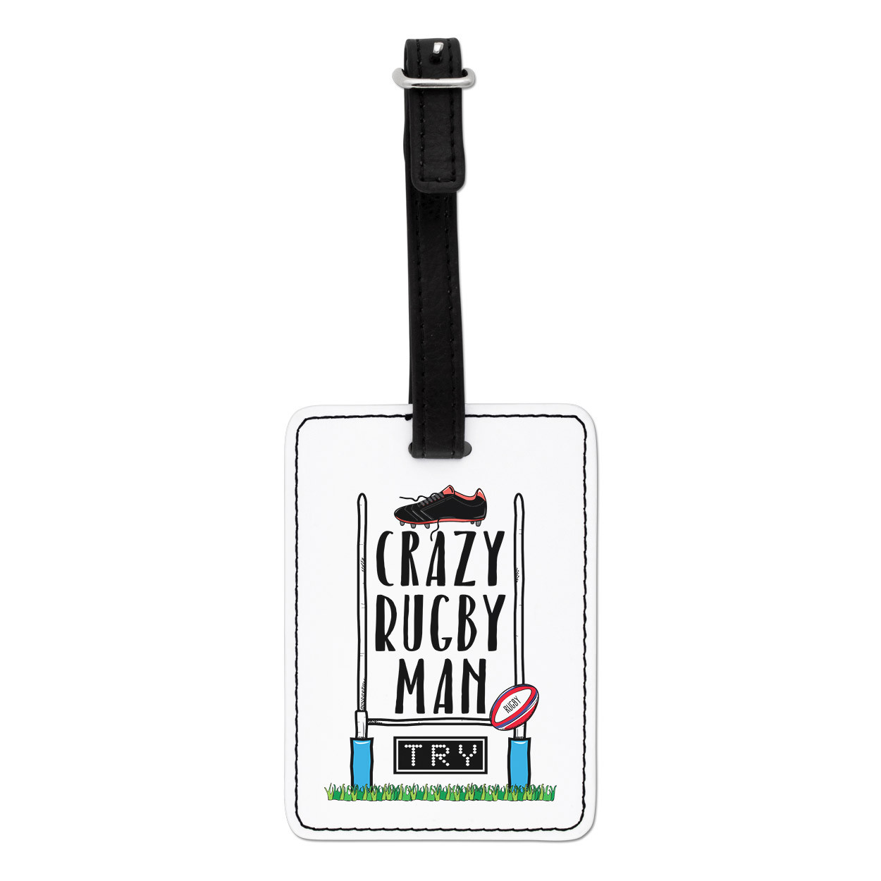 Crazy Rugby Man Visual Luggage Tag Suitcase Bag - Funny League Union Sport
