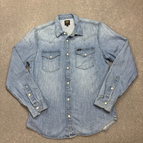 Lee Denim Shirt Adult Medium Blue Cowboy Snap Western USA Rodeo Retro 90s Men