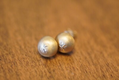14K Yellow Gold Stud Earrings Round Star No Stone E5.9