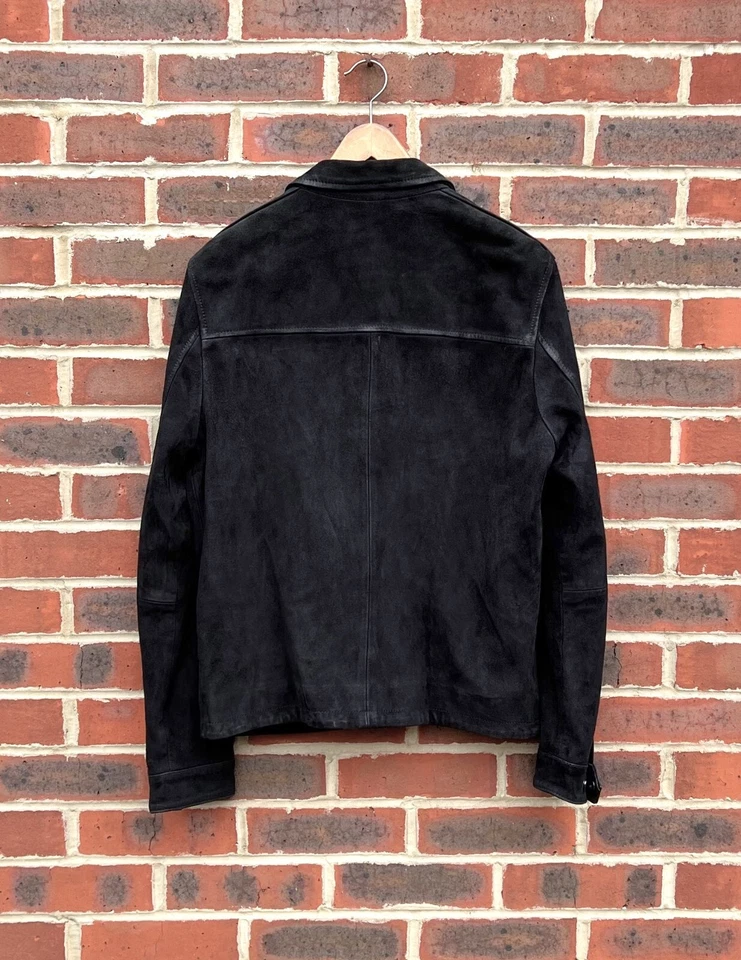 All Saints Mens CLIFTON Suede Jacket LARGE Black Leather Bomber Biker AllSaints - Image 2 of 4