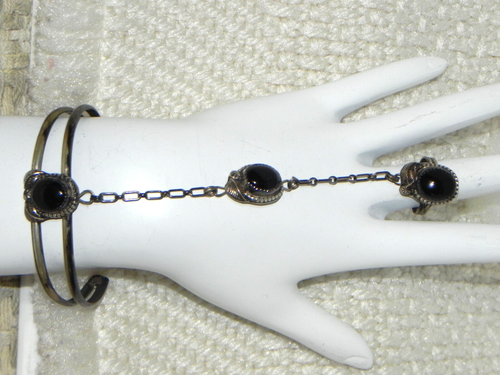 Moquino Vintage Slave Bracelet & Ring Black Onyx Ring size 6.5, 6-3/8" Bracelet - Picture 10 of 23