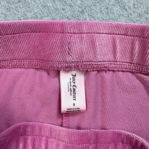 Juicy Couture Pant Woman S Pink Rhinestone Velour Wide Leg Track Ribbed 90s Y2K - Picture 3 of 8