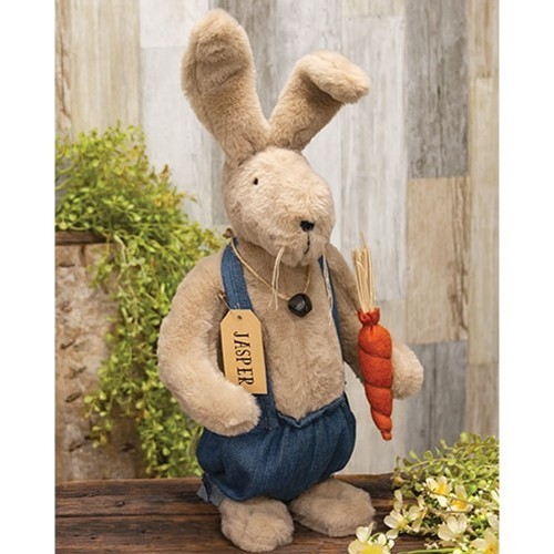 New Primitive Easter STANDING BOY BUNNY DOLL Rabbit Holding Carrot Figure