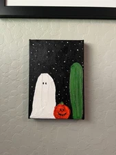 5 X 7 inch & 2 cm thick CANVAS - 1 Ghost, 1 Pumpkin, 1 Saguaro Original Painting