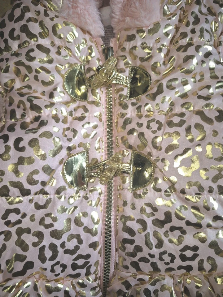 Little Lass Girls Toddler Vest Jacket Pink Faux Fur Gold Sleeveless Hooded Siz 5 - Image 2 of 4