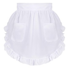 White Chef Half Apron Costume for Women with Pockets, White Waist Waitress Ma...