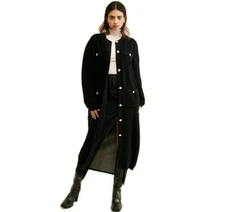 Line + Dot Ivy Knit Black Cardigan  Gold Button Down Long Sweater Duster Sz: S