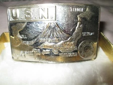 Buckle U.S.N. BRASS POLISHED  BELT BUCKLE Pacific Theater 3x2 with Japanese
