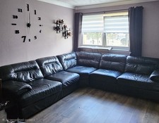 Extra Large Black Leather Corner Sofa Seats Upto 8 People Great Condition