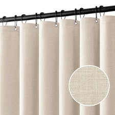 Cream Linen Fabric Shower Curtain Waterproof Heavy Duty 12 Hooks 72x72 Inch