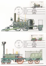 1987 Set of 5 FDCs on Maxi Cards - Locomotives - USPS Product  UA