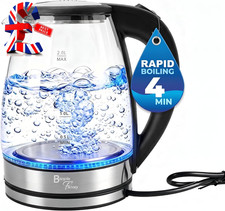 Electric Kettle Glass 2L – 1800W Fast Boil, Bpa-Free, Quiet Boil, Blue LED, No P