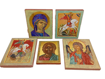 5 Original Gemälde Ikone Religiös Christentum Orthodox Russland Russisch Griechisch 