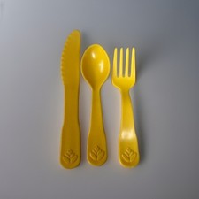 Fisher Price Vintage Yellow Toy Utensils Fork Spoon Knife Plastic