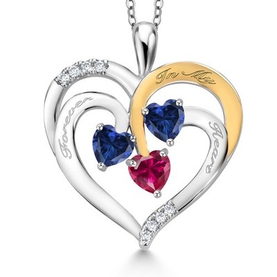 1.60 Ct Heart Shape Blue Created Sapphire Rhodium Plated Pendant with Chain