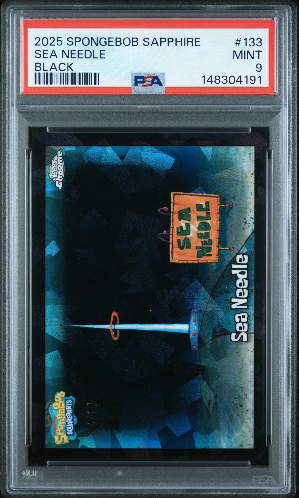 2025 CHROME SPONGEBOB 25TH ANNIVERSARY SAPPHIRE EDITION SEA NEEDLE 4/10 PSA 9