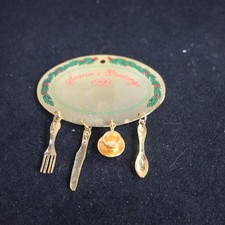 Plato/tenedor/cuchara/cuchillo/taza de té tono dorado con puntera de muérdago temporadas saludos 1999