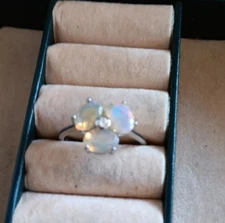 925 Sterling Silver Ring Oval Fire Opal Simulated Cz Size 8