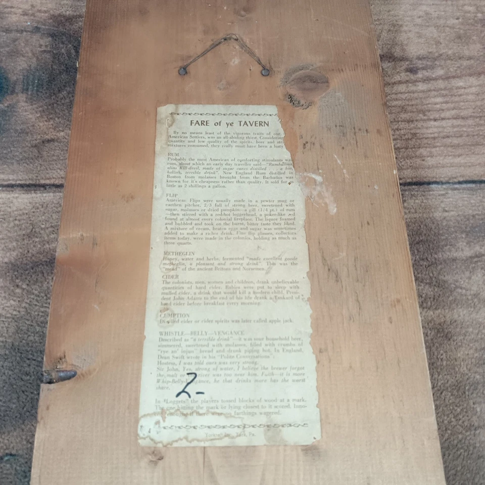 Vintage Yorkraft Inc. Fare of Ye Tavern Wall Decor Bar Sign Rustic Mancave - Image 3 of 4