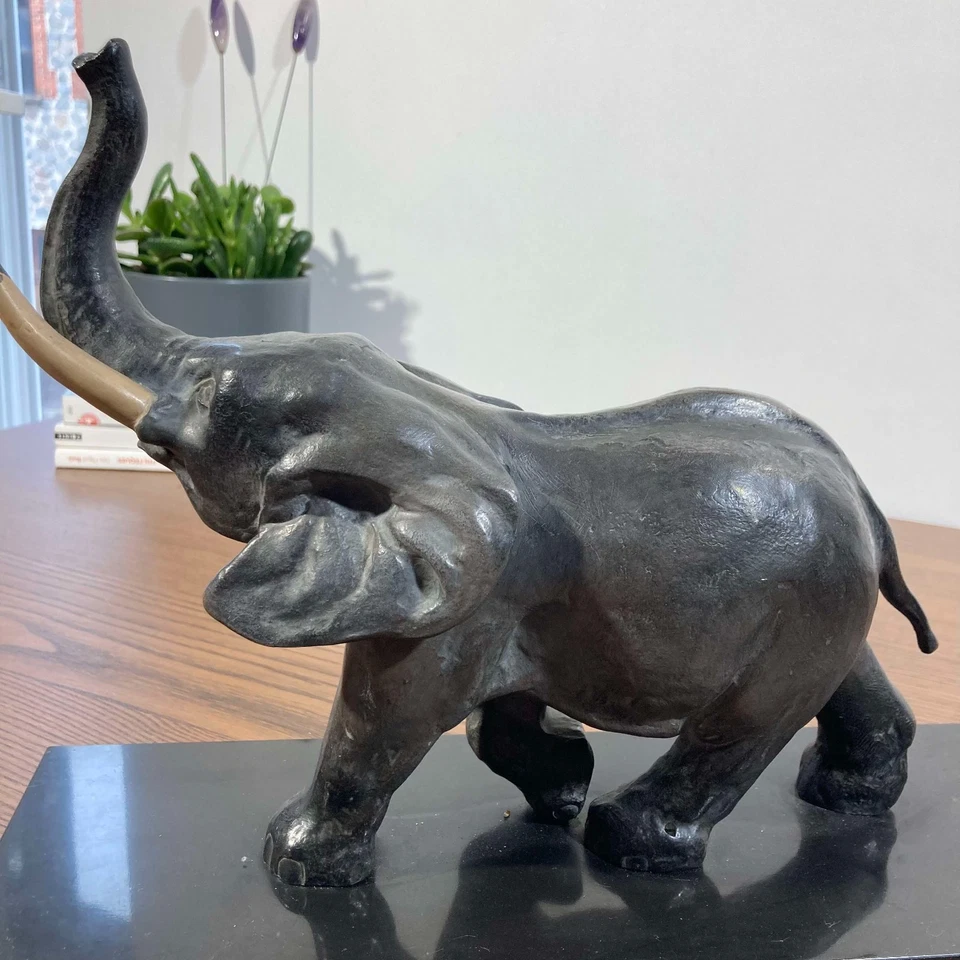 Sculpture Art Déco éléphant marbre noir – Style animalier 1930 - Photo 4/4