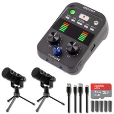 Zoom PodTrak P2 USB Mic Recorder with 2x Rode PodMic USB Podcast Setup