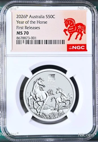 2026 P Australia Silver Lunar Year of the HORSE NGC MS 70 1/2oz Bullion Coin FR