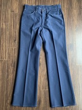 Vintage Levis 70s Black Gold Tab Blue Polyester Pants Flare Cut Talon Zip 33x31