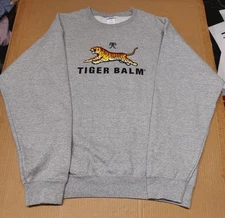 Men's L Tiger Balm Logo Relaxed Fit Fleece Crewneck Sweatshirt Grey NEW