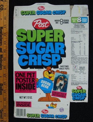 [ 1978 Post Super Sugar Crisp - Vintage Cereal box - Pet Posters / Sugar Bear ]