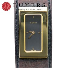 Gucci 7800S Stainless Steel Leather Gold Black Dial Women's Watch