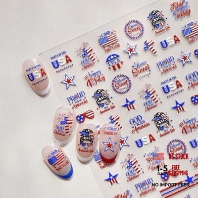 4th of July Nail Stickers 5D Independence Day Nail Art Stickers Style-1