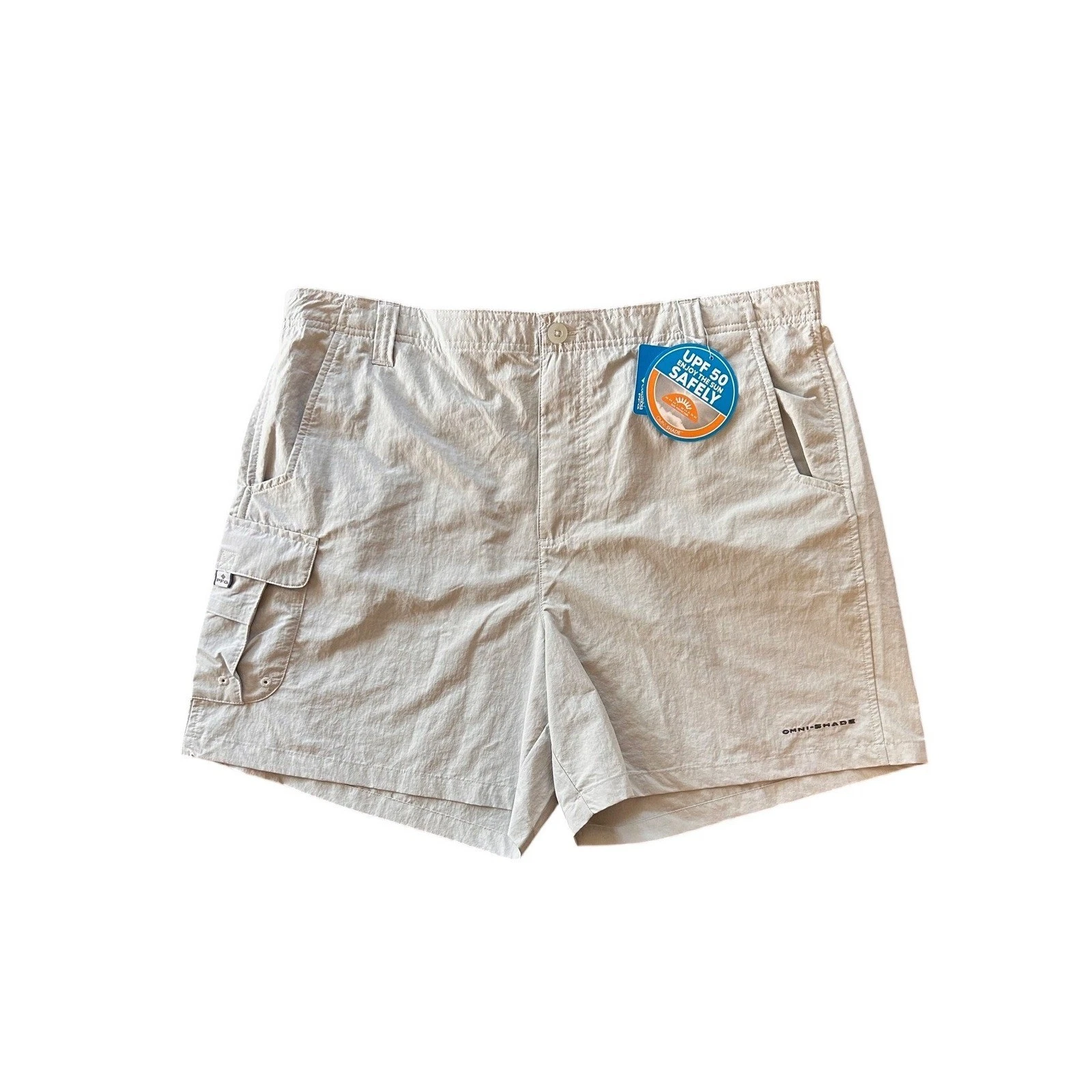 Columbia PFG Mens XL Omni-Shade UPF 50 Backcast III Water Cargo Shorts Khaki NWT