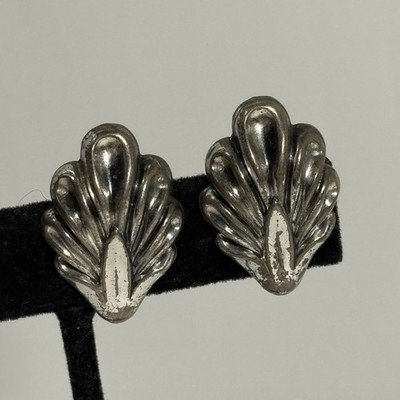 Vintage DANECRAFT Sterling Silver Leaf Earrings Art Deco Screw Back 5.6g 1''