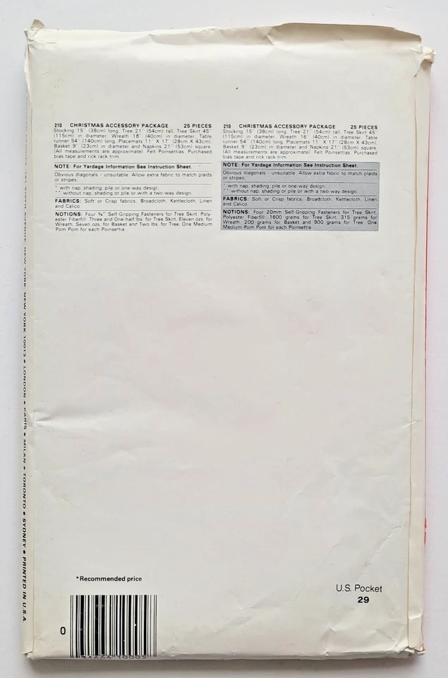 De Colección Años 80 Butterick Coser Patrón 210 Decoración de Navidad Árbol Falda Medias Corona UC Foto 2 de 3
