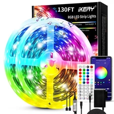 130FT RGB LED Strip Lights - APP+Remote Control, Music Sync, 16M Color Changi...