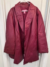 Woman Within Red 100% Leather Open Long Blazer Jacket Women’s Plus 34
