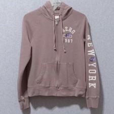 Aeropostale Hoodie Womens Large Brown Zip New York Floral 1987 Logo Fleece