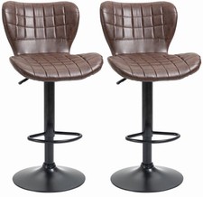 Image of HOMCOM Bar Stools Set of 2 Adjustable Height PU Leather Brown  ,