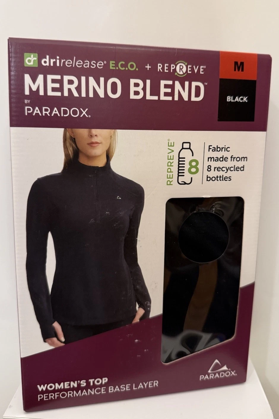 Paradox Merino Blend Women’s Performance Base layer Top Size MEDIUM - BLACK