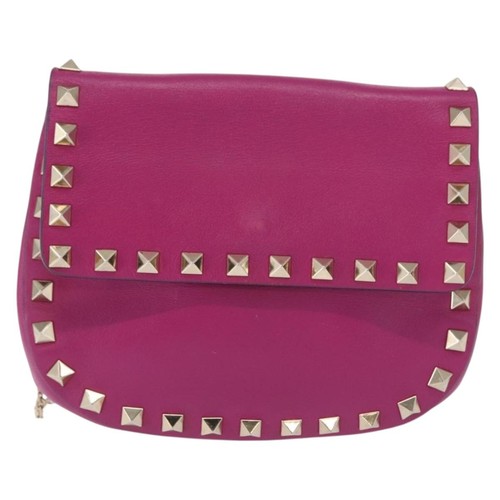Valentino Garavani Rockstud Saddle Crossbody Bag Leather Pink Clutche & Pouche