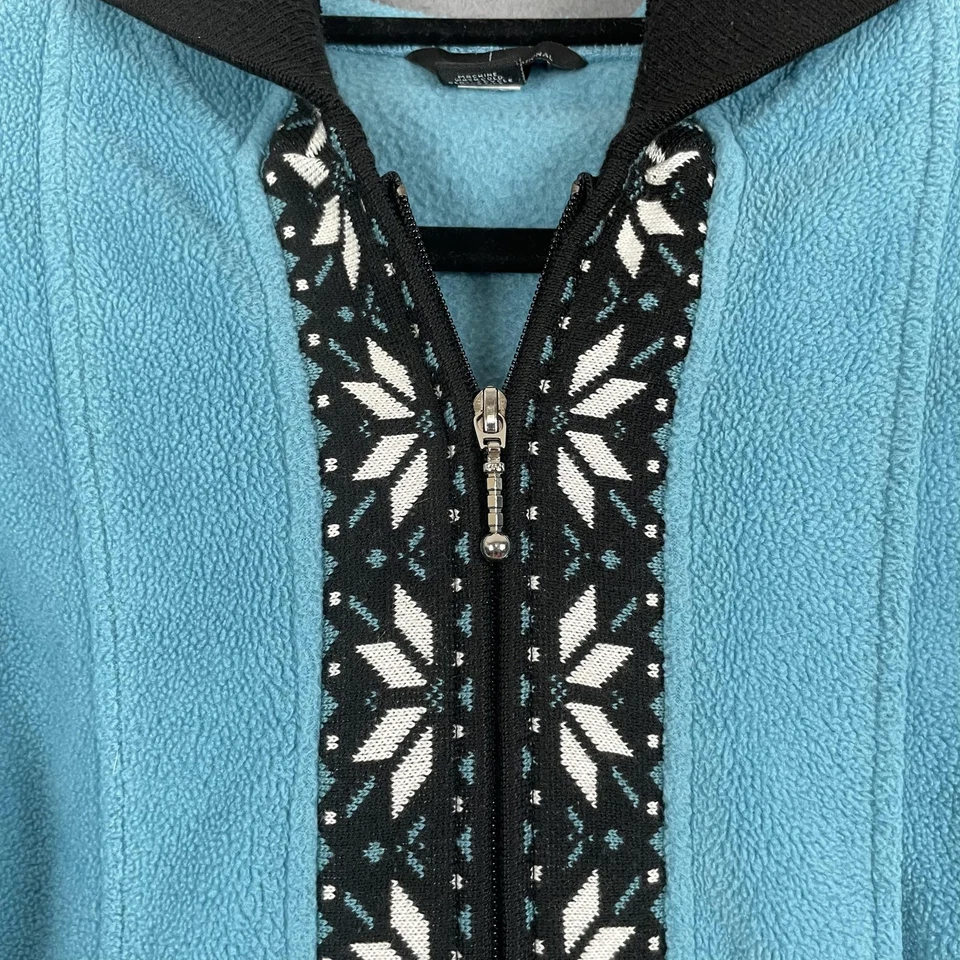 Chaqueta Moda International para mujer pequeña azul polar cremallera completa ribete nórdico con capucha Foto 4 de 4