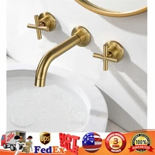 2 Handle Wall Mount Brass Waterfall Bathroom Faucet Bath Sink Faucet Mixer Tap