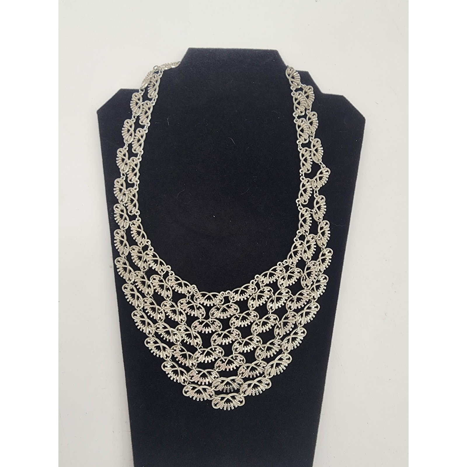 Stunning Silver-Toned Statement Bib Necklace - image 1