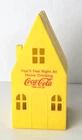 Vintage Yellow Plastic Coca-Cola House Shaped Coin Bank  5" T