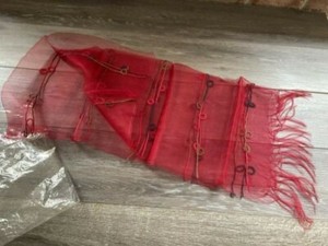 sheer red scarf accessory fringe lightweight brand new 