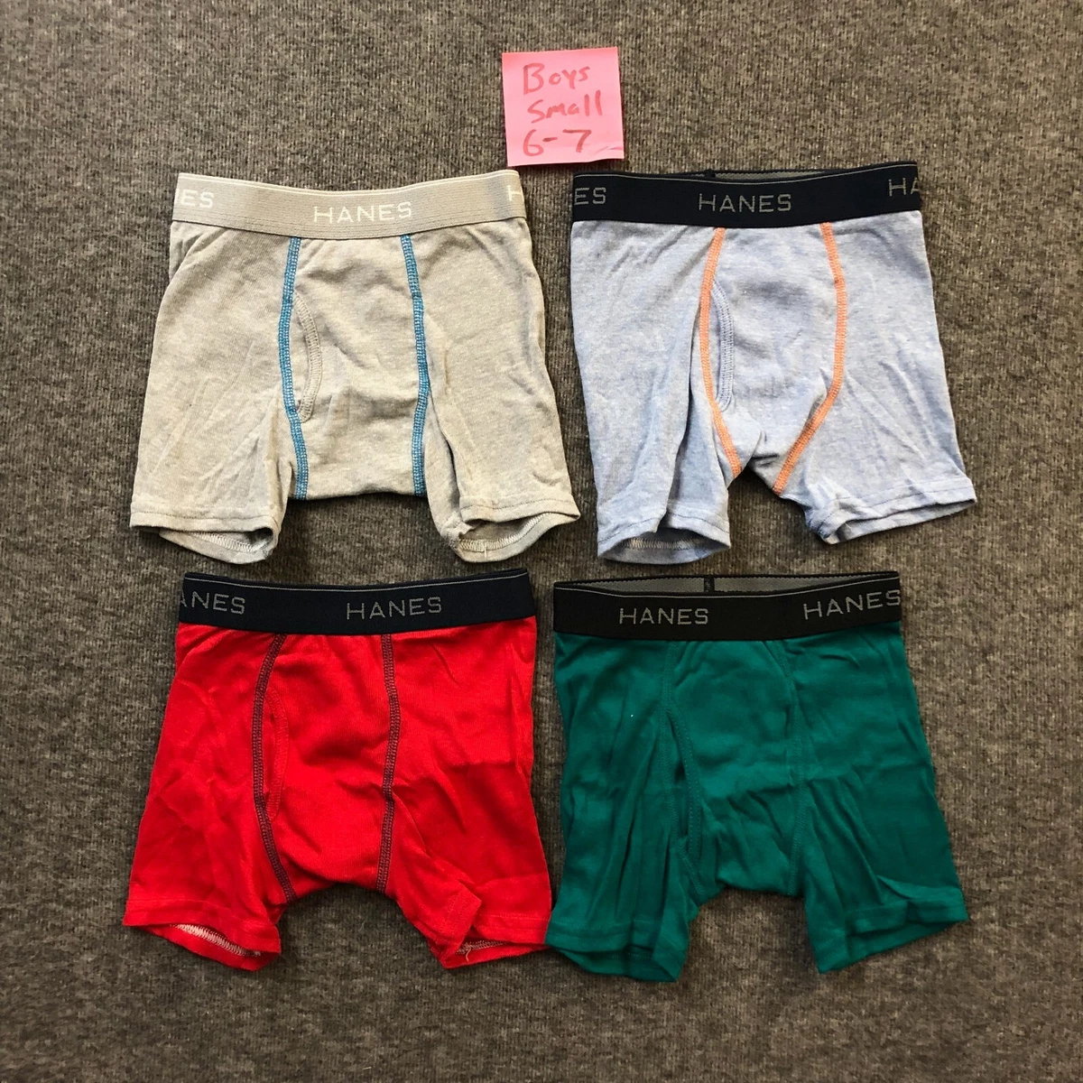 Hanes Boys Boxer Briefs Underwear 4 Pack Green Red Tan Gray Size S NWOT