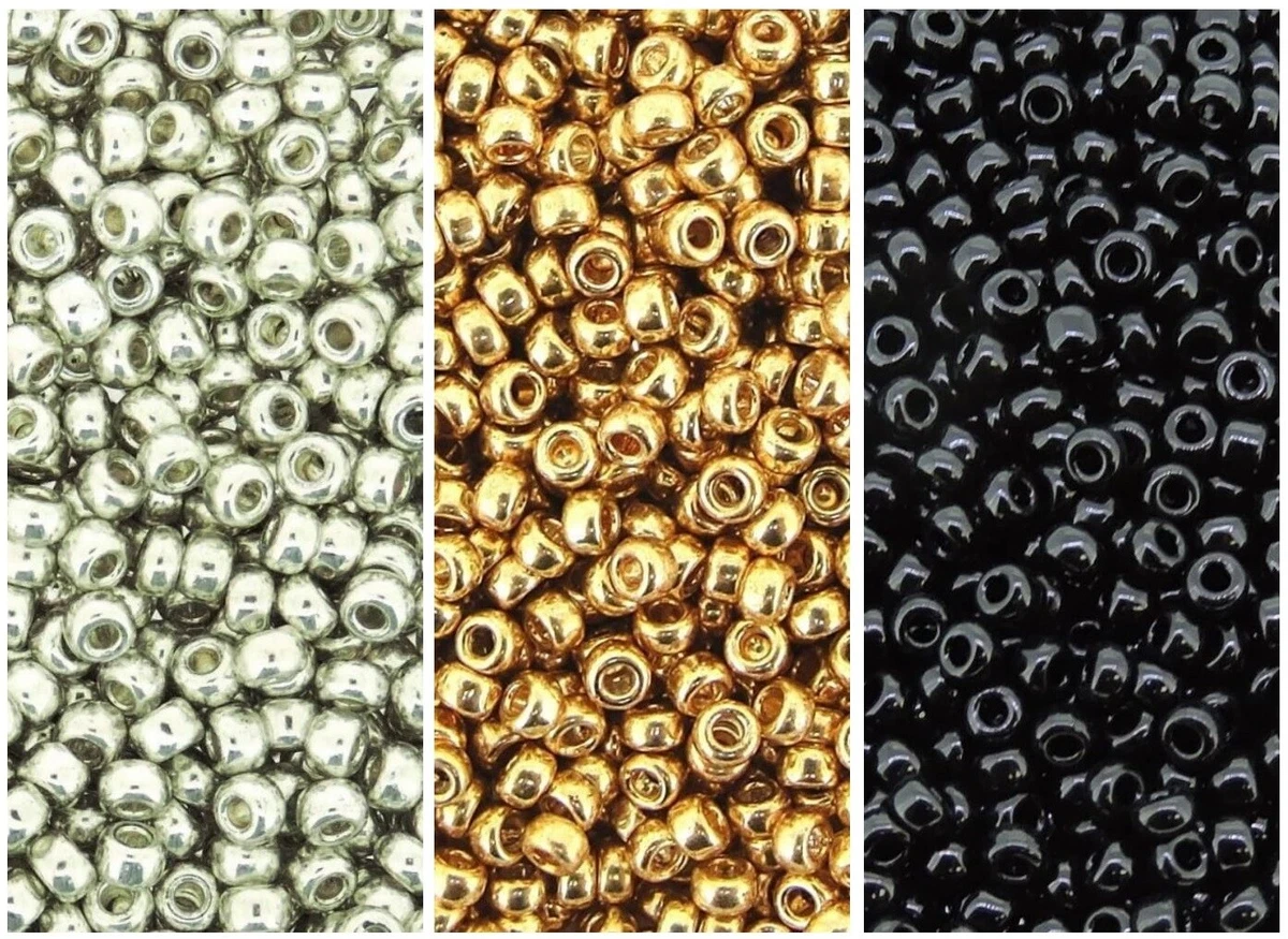 Miyuki Seed Beads Size 8/0, 66GM Combo: Galvanized Silver, Gold & Black 22GM ea