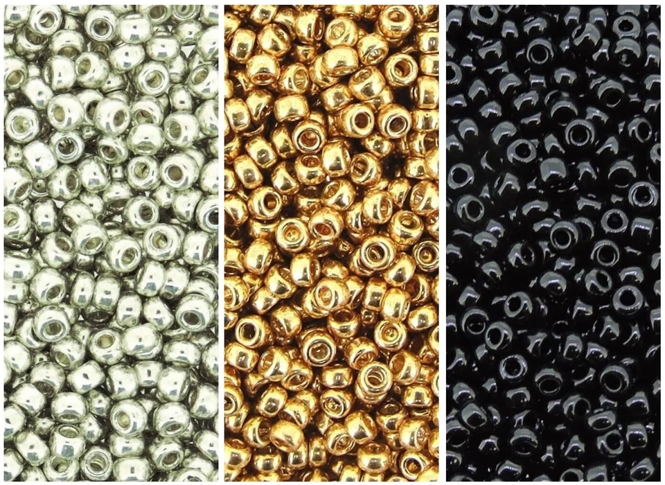 Combo de cuentas de semillas Miyuki tamaño 8/0, 66GM: plata galvanizada, oro y negro 22GM ea Foto 3 de 4
