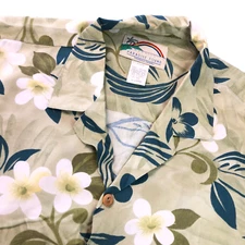 VTG Paradise Found Men's Cotton S/S Button Shirt Cream/Green • XL