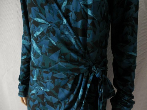 HALSTON Dress size XSmall green blue faux wrap Jersey knit long sleeve NWT - Picture 3 of 8